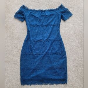 Guess Blue Lace Off-Shoulder Mini Dress